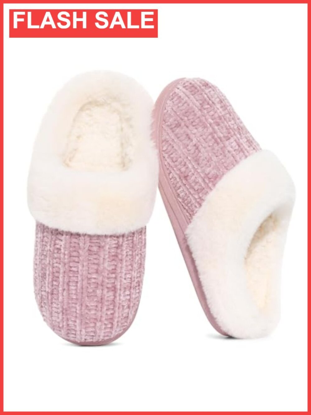 Evshine Women's Chenille Knit Fuzzy Slippers Memory Foam Warm House Shoes